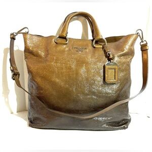 Prada Metallic gold Brown Leather crossbody Bag